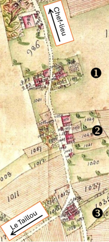 Carte du village de Cervens vers Le Taillou - Mappe sarde 1730