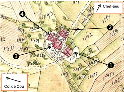 Le hameau de Tailleur sur la mappe sarde de Cervens (1730)