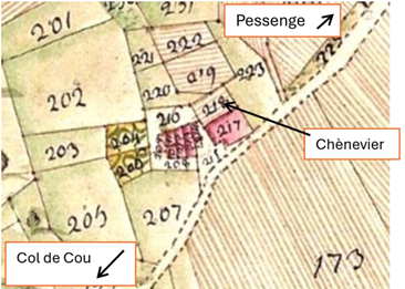 Le hameau de Chavane sur la mappe sarde de Cervens (1730)