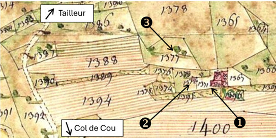 Le hameau de Chez Pallin sur la mappe sarde de Cervens (1730)